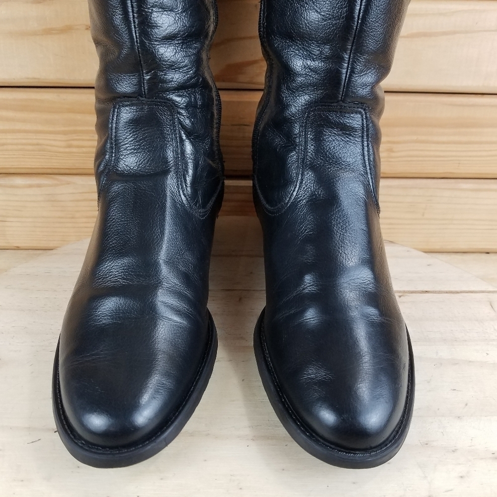 Vintage NARDUCCI Black BOHO Western Biker Leather Riding Boots Side Zip 37 EUR - Picture 5 of 12